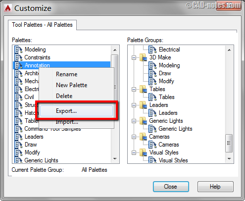 add tool palette to autocad